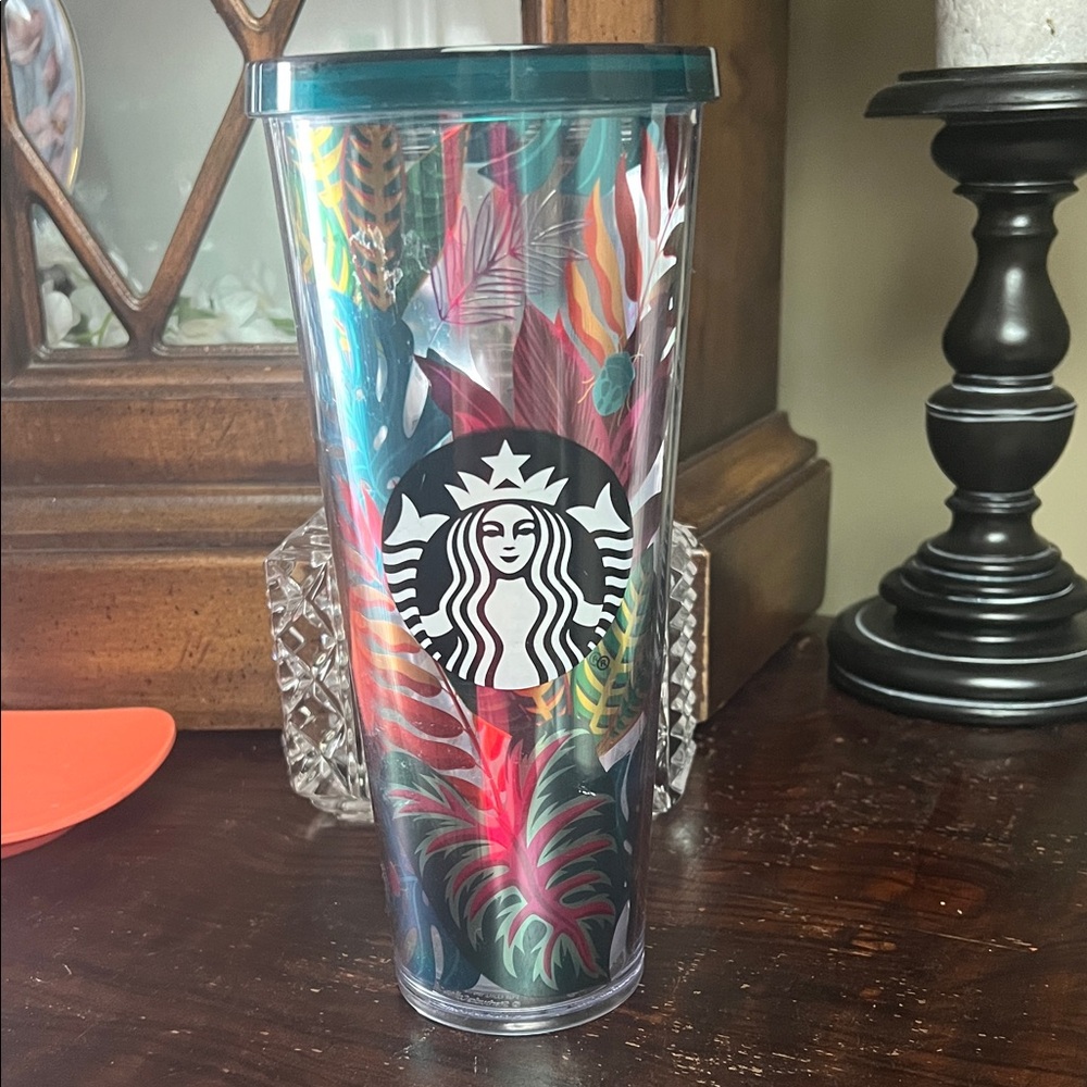 Starbucks  VENTI Colorful Leaf Tumbler with Teal Lid